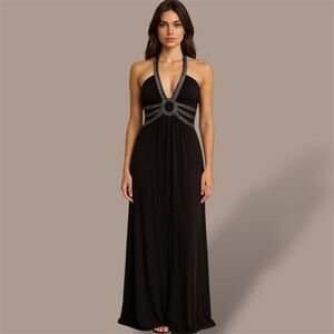 Sky Womens Fairy Grunge Halter Empire Dress Size S Braided Leather Maxi‎ Black